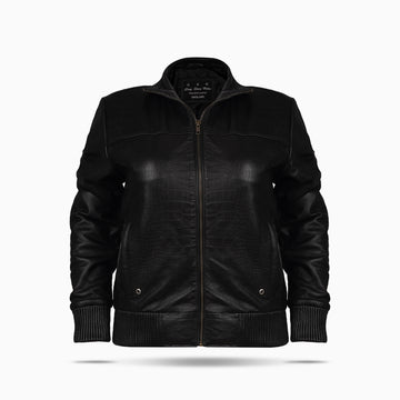 Bomber Crocodile Black Leather Jacket For Men
