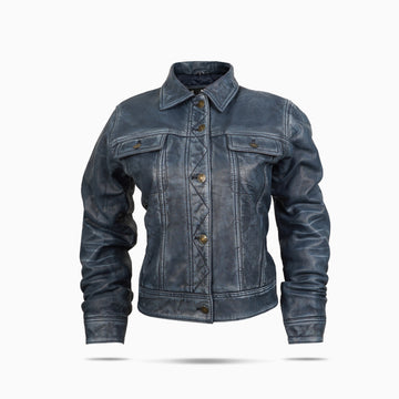 Blue Denim Leather Jacket For women