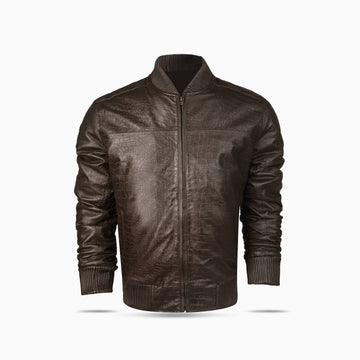 Brown Bomber Crocodile Leather Jacket For Women