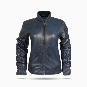 Blue Crocodile Leather Jacket For Women
