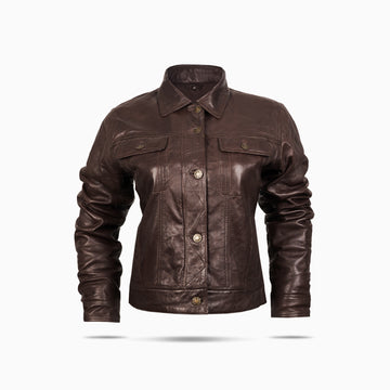 Blue Denim Leather Jacket For Women