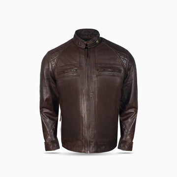 Men's Brown Leather Bomber Jacket -Winter Leather Jacket