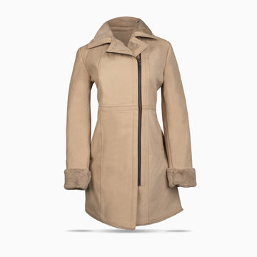 Beige Shearling Long Coat For Women