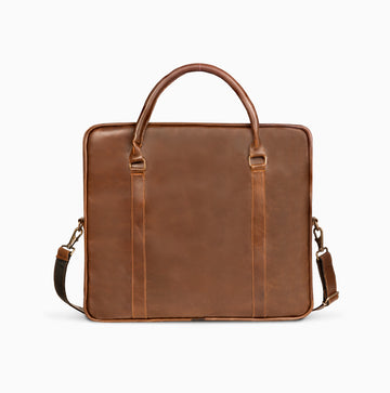 Dark Brown Single Zip Leather Laptop Messenger Bag for Men & Women