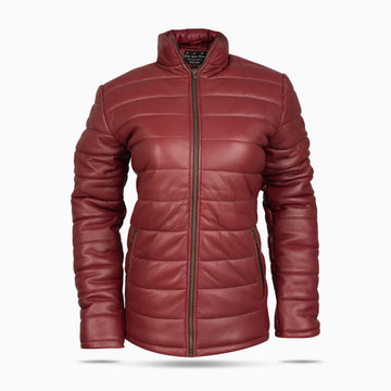 Red Barbour Bubble Leather Jacket For Women