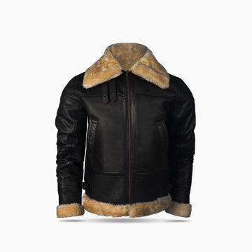 Men's Chocolate Brown Faux Fur Leather Jacket- Handmade And Sheep Skin Leather B3 Shearling Jacket