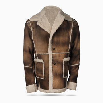 Madrush Brown Long Shearling Leather Coat For Men