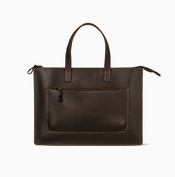 Prague Street Chocolate Brown Laptop Sleeve Zip Hand Made Cow Leather