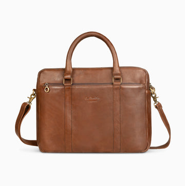 Dark Brown Single Zip Leather Laptop MacBook Messenger Leather Office File Bags
