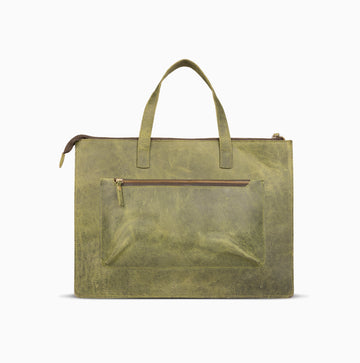 Prague Lane Olive Laptop Sleeve Zip Hand Made Cow Leather