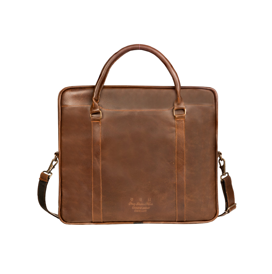 Dark Brown Single Zip Leather Laptop Messenger Bag for Men & Women