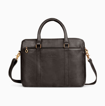 Black Single Zip Leather Laptop MacBook Messenger Leather Office File Bags