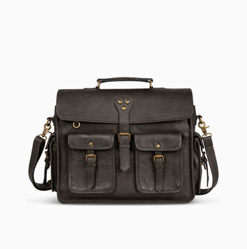 5th Flare Black Leather briefcase Laptop Messenger Bags for Men & Women - Office File Folder Bag