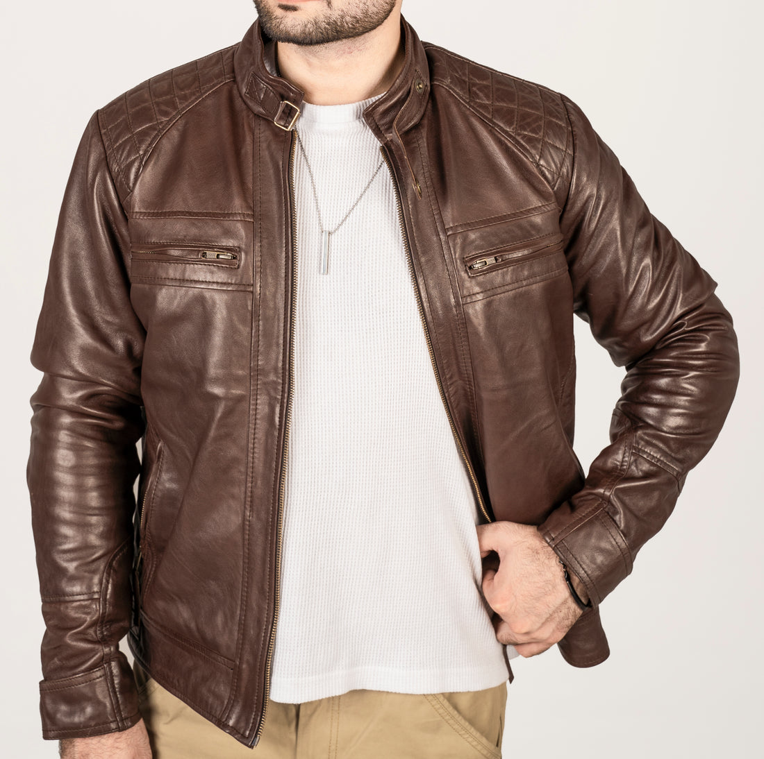 Men's Brown Leather Bomber Jacket -Winter Leather Jacket