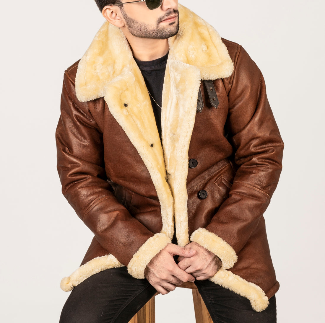 Moswave Brown Shearling Leather Coat For Men