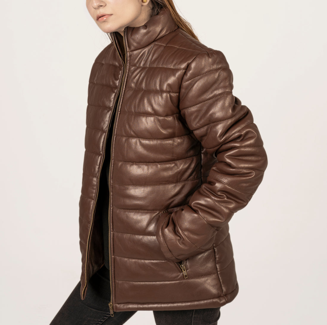 Brown Barbour Bubble Leather Jacket For Women