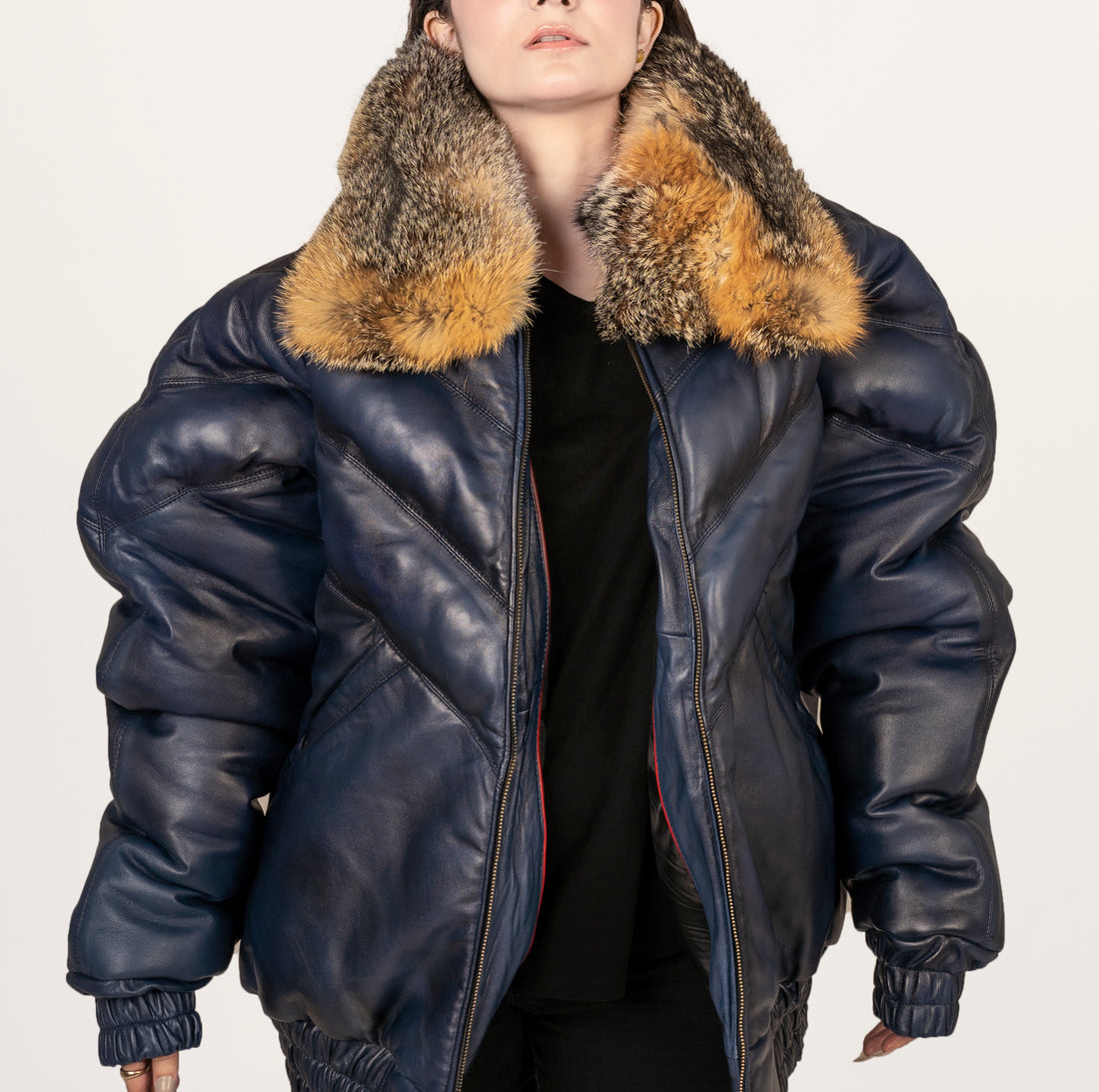 Blue Buffer Leather Jacket For Women