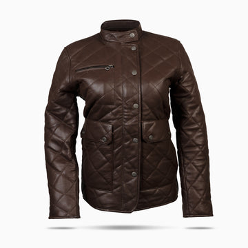 Dimond Brown Stitched Leather Jacket For Women