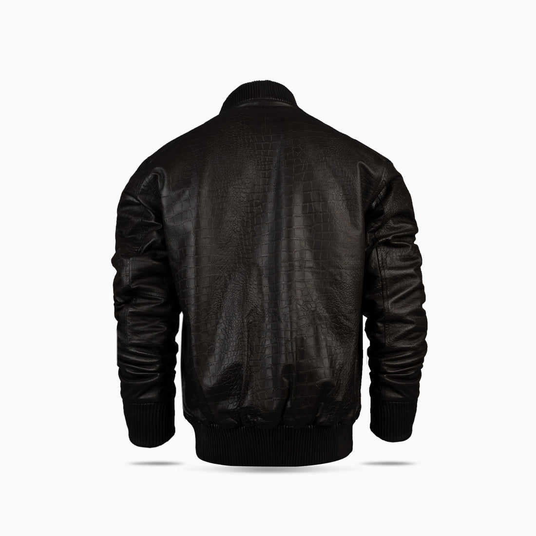 Bomber Crocodile Black Leather Jacket For Men