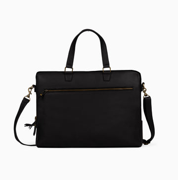 Black Double Zip Leather Laptop Messenger Bag for Men & Women