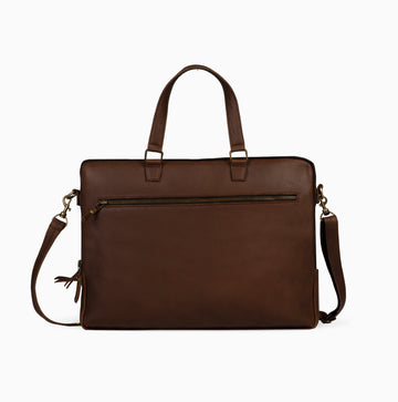 Mustard Double Zip Leather Laptop Messenger Bag for Men & Women