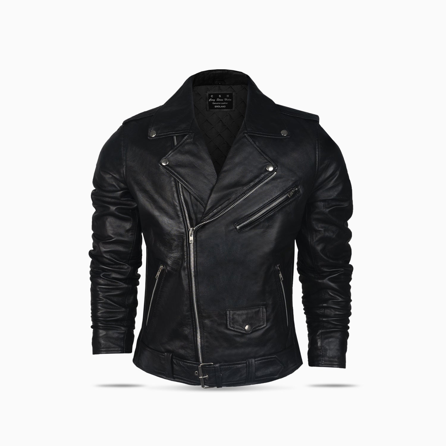 Londaze Black Biker Leather Jacket For Men