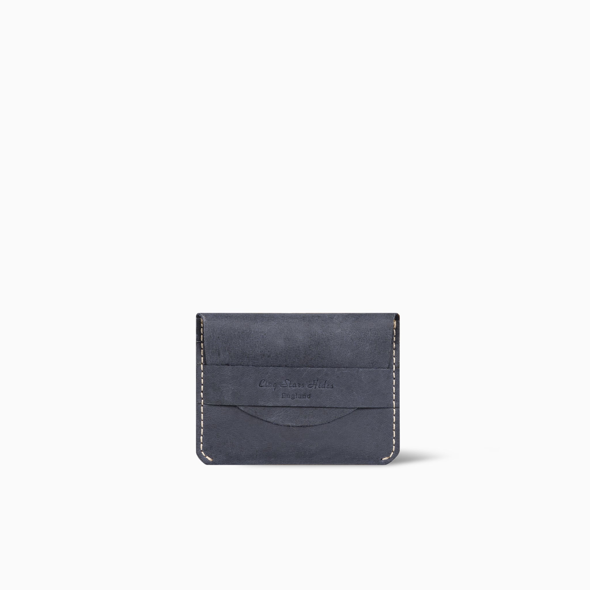 Ptinipower Blue Flap Card Holder Hand Made Cow Leather