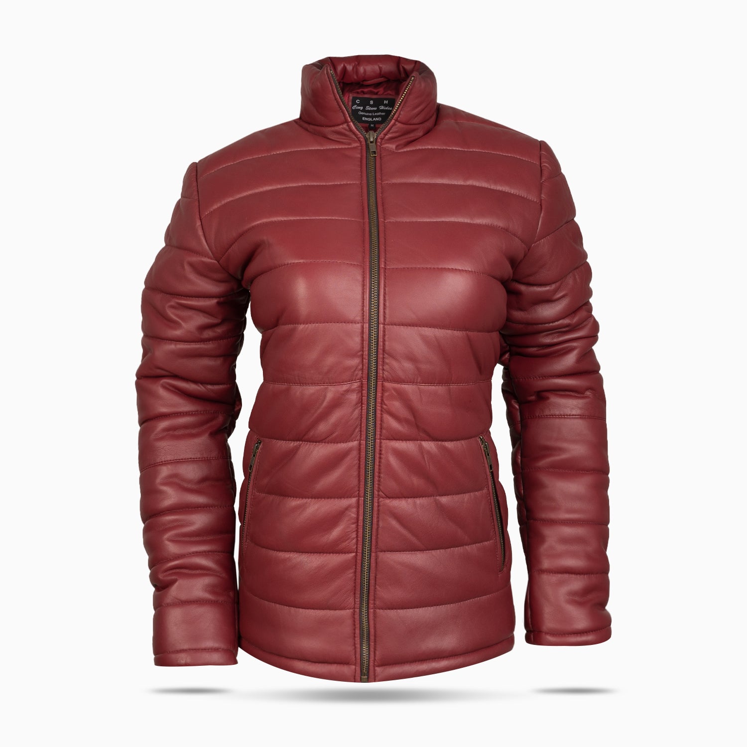 Red Barbour Bubble Leather Jacket For Women